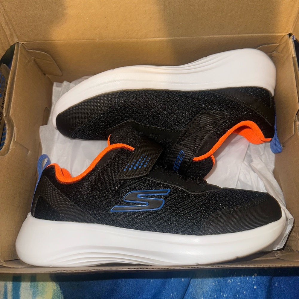 Skechers Kids' Black, Orange, and Blue Sneakers